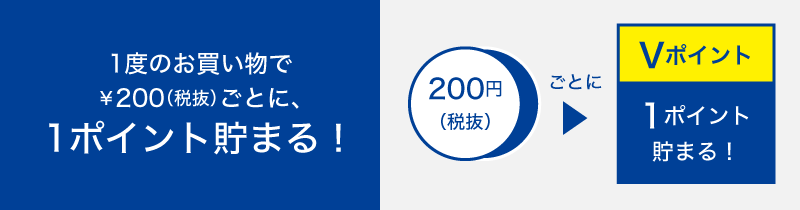 1度のお買い物で￥200（税抜）ごとに、1ポイント貯まる！