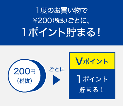 1度のお買い物で￥200（税抜）ごとに、1ポイント貯まる！